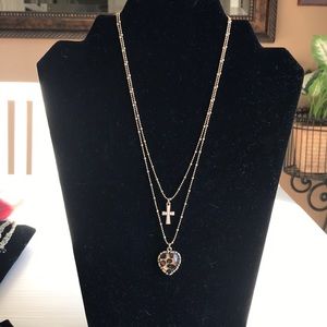 BETSEY JOHNSON gold leopard heart & pearl cross